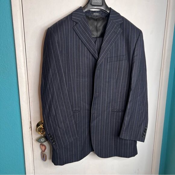 Hugo Boos wool striped man’s suit jacket and pants - Picture 1 of 13